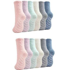 Slipper Socks for Women  Hospital Socks with Grips Fuzzy Non Slip Warm 2-PACK